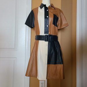 Colorblock pu dress/jacket